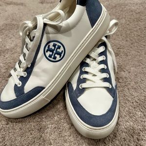 Tory Burch White and Blue Sneakers- Size 9M Worn Once!